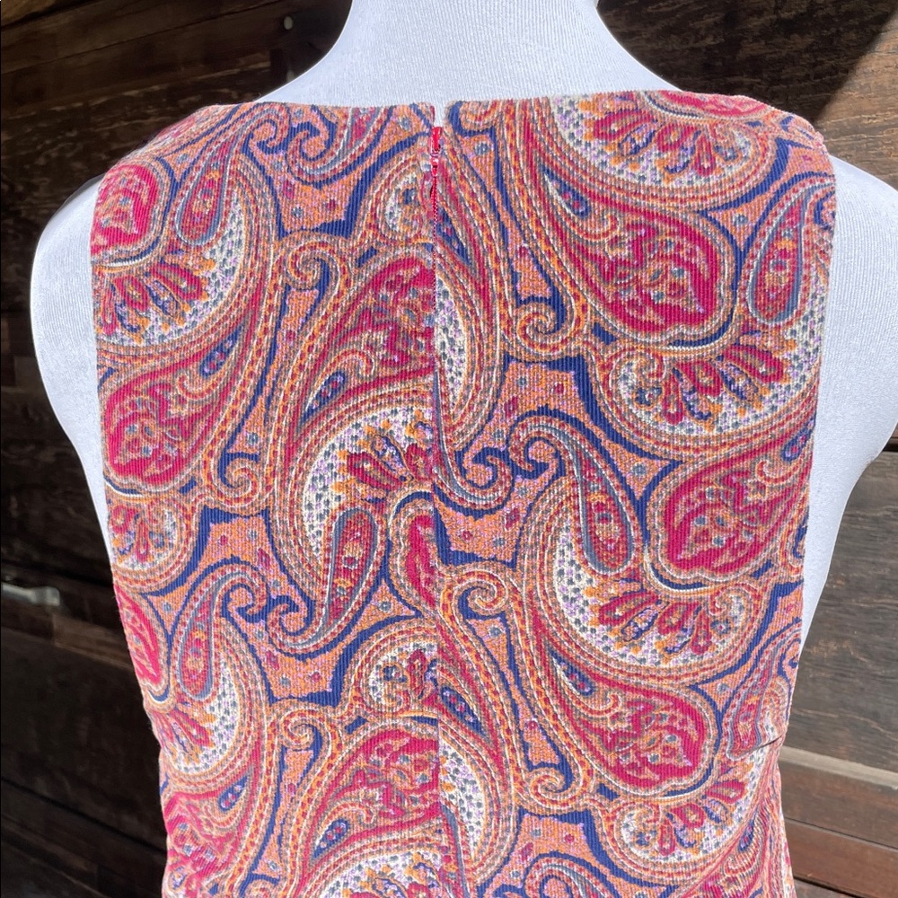 Vintage Paisley Corduroy Jumper Handmade in Burgundy and Blue-Violet Print - Picture 9 of 16